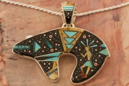 Calvin Begay Night Sky Bear Pendant with Mystical Yei